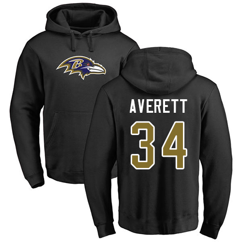Men Baltimore Ravens Black Anthony Averett Name and Number Logo NFL Football #34 Pullover Hoodie Sweatshirt->baltimore ravens->NFL Jersey